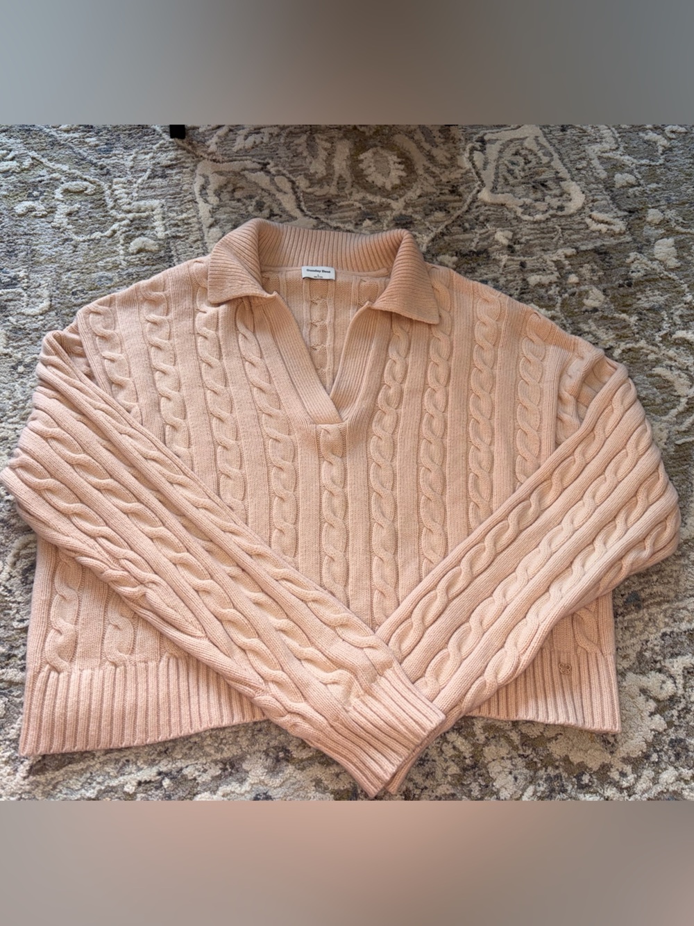 Aritzia Sunday Best Cable Knit Turtleneck Sweater - Blush